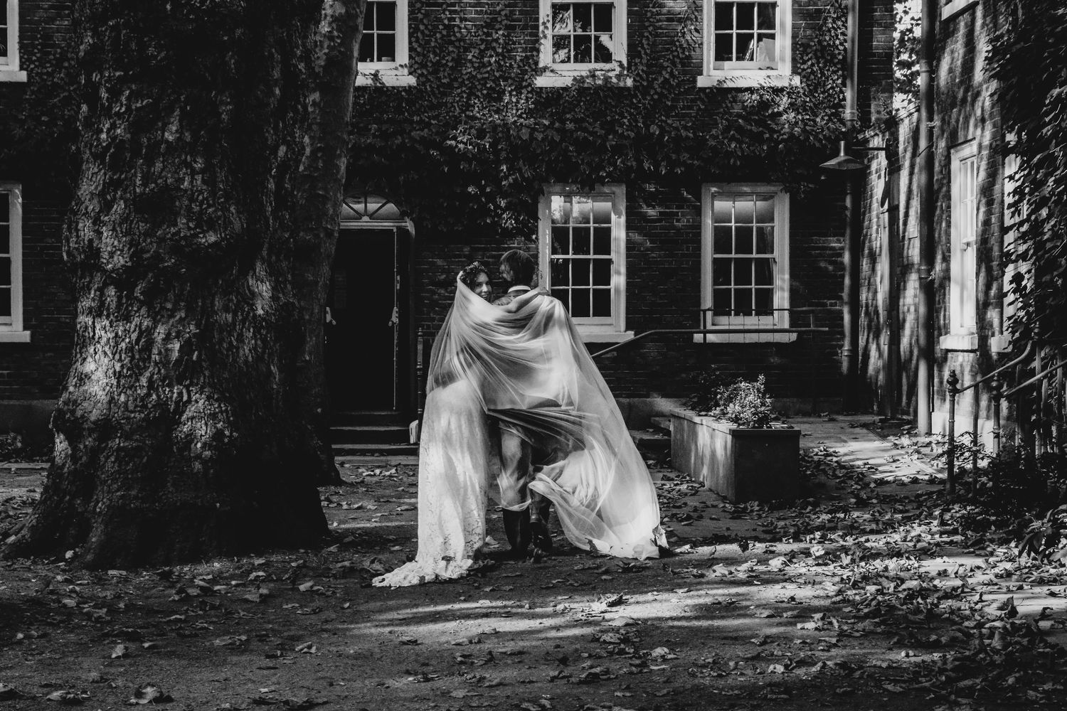 The Museum of The Home documentary style wedding portrait