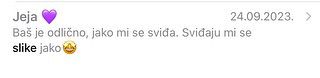 Screenshot of social media message in Croatian with purple heart emoji.