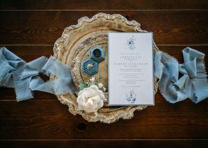 simple blue wedding flat lay