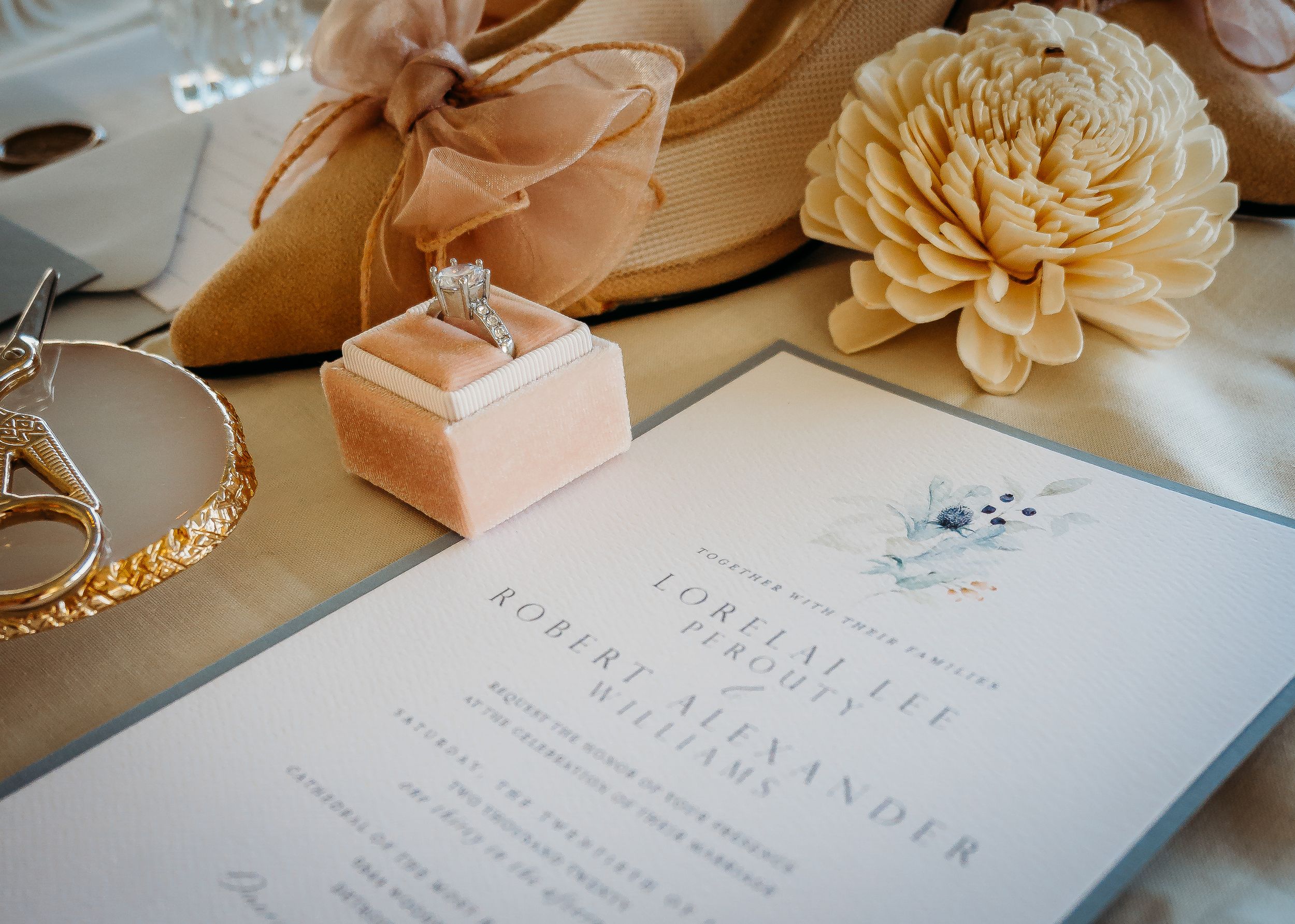 pink wedding flat lay