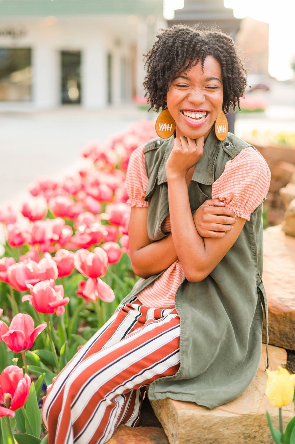 High school senior girl spring time senior session at Utica Square, Tulsa, OK.