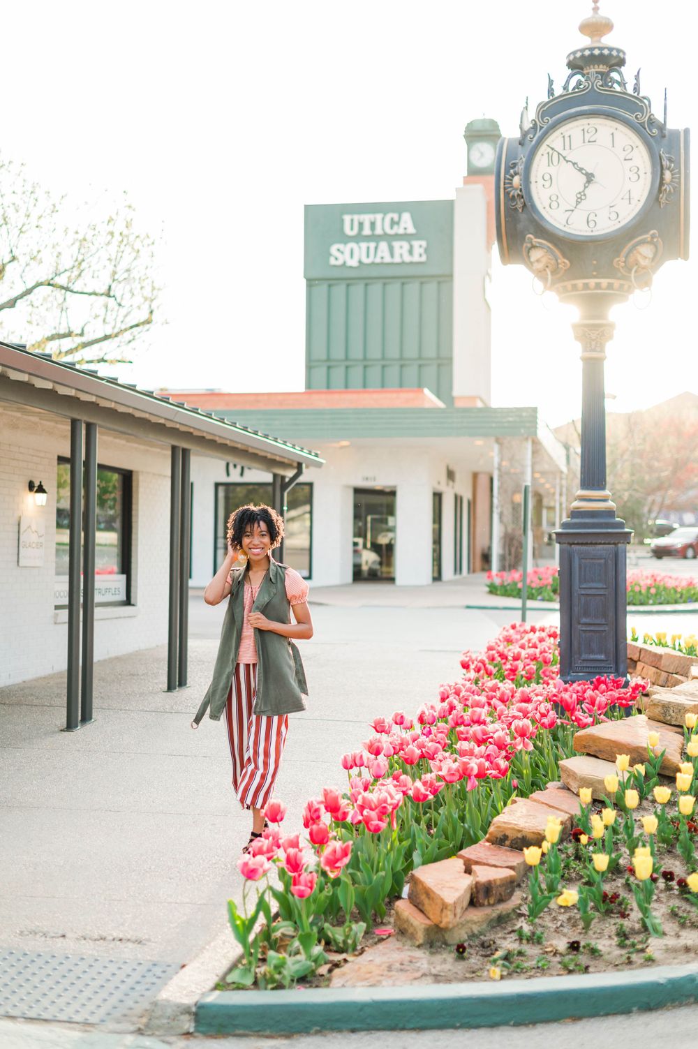 High school senior girl spring time senior session at Utica Square, Tulsa, OK.