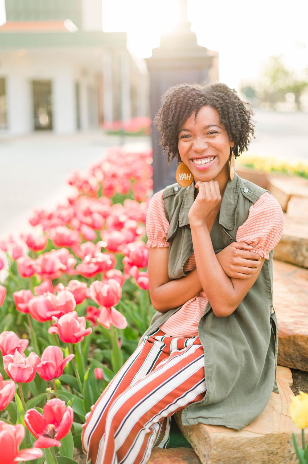 High school senior girl spring time senior session at Utica Square, Tulsa, OK.