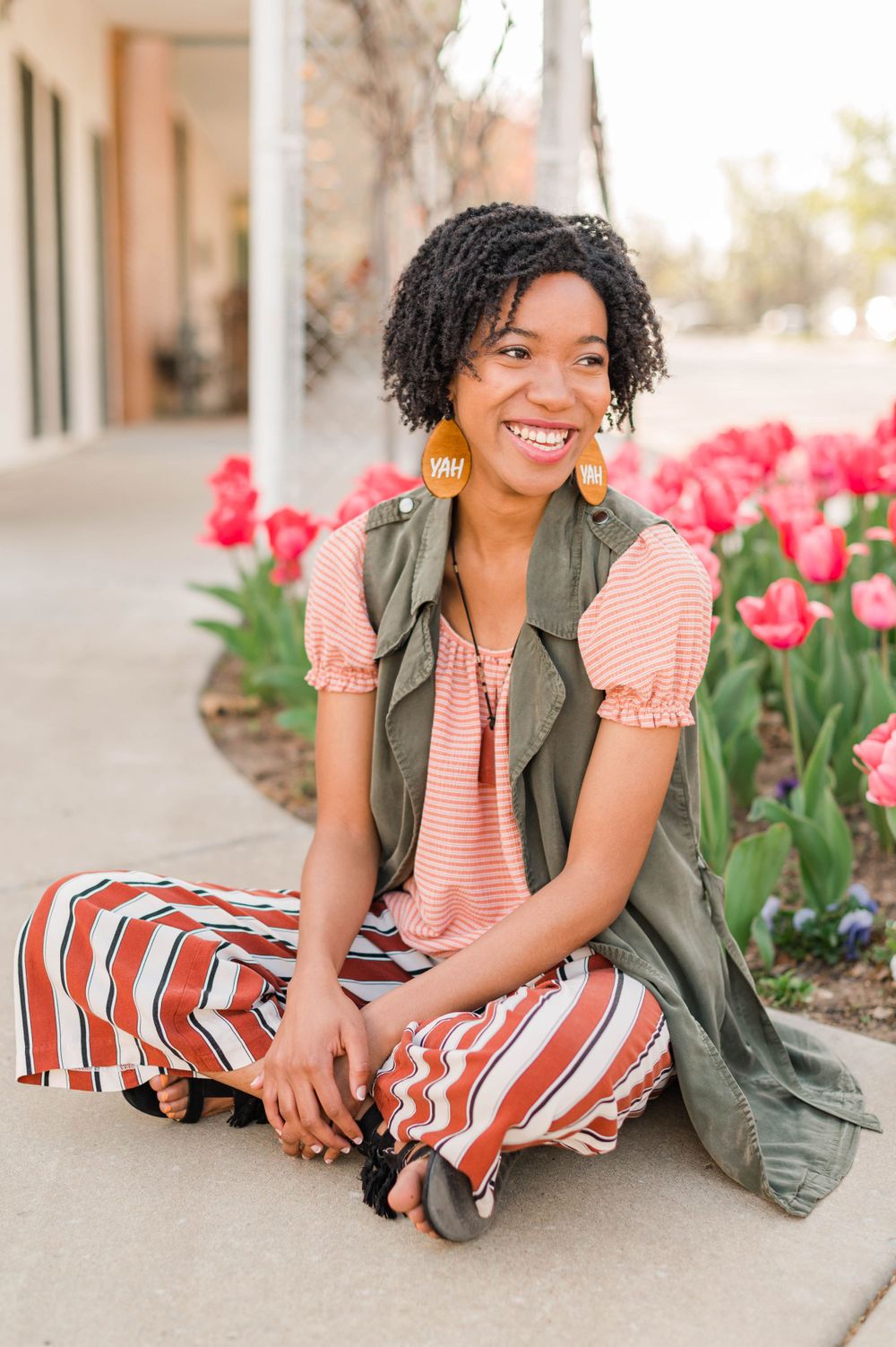 High school senior girl spring time senior session at Utica Square, Tulsa, OK.