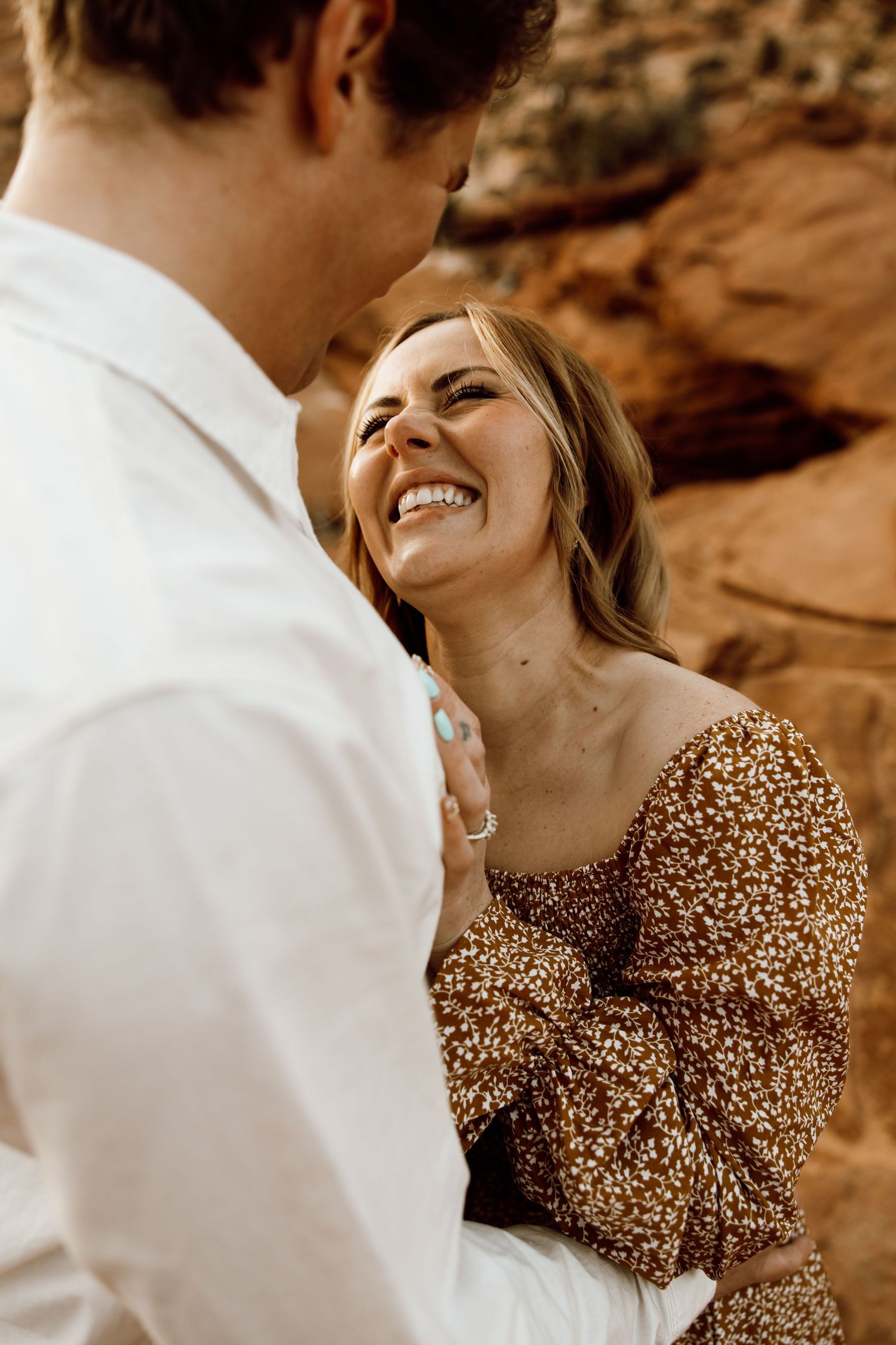 couple laughing together in Zion