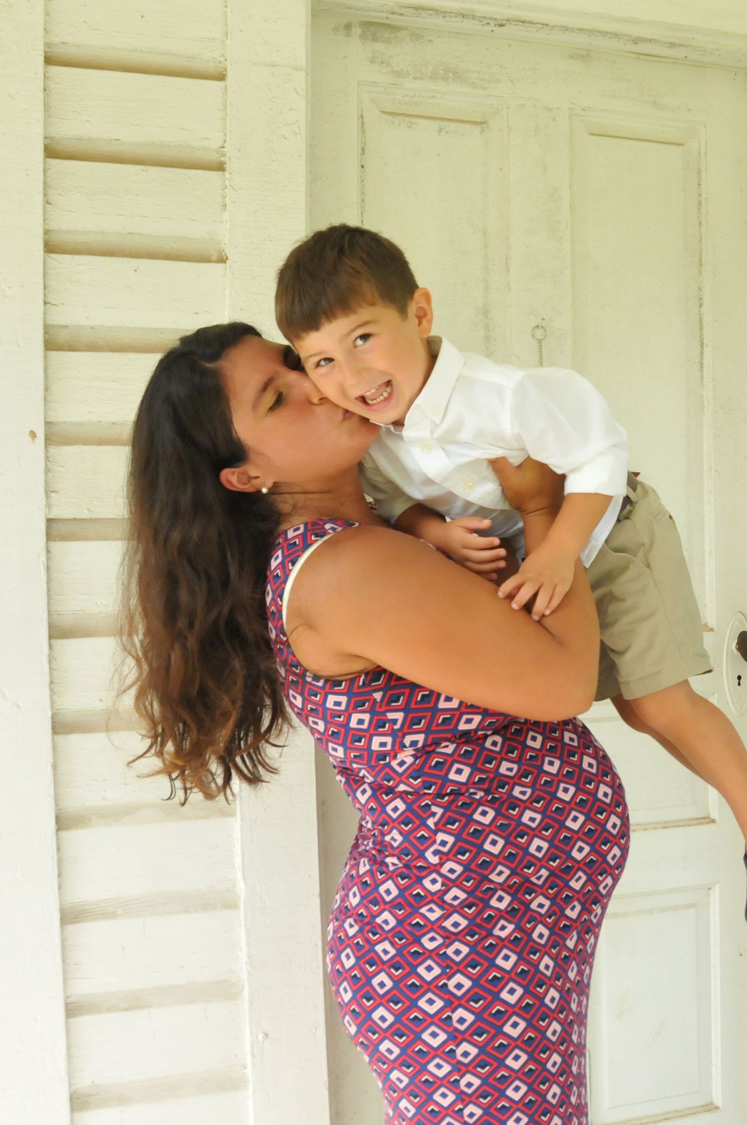color photo of mother and son