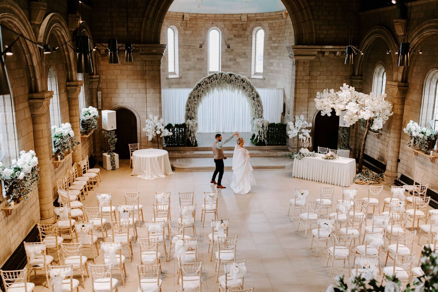 Sneaton Castle, Whitby, Wedding in chapel as couple do there first dance