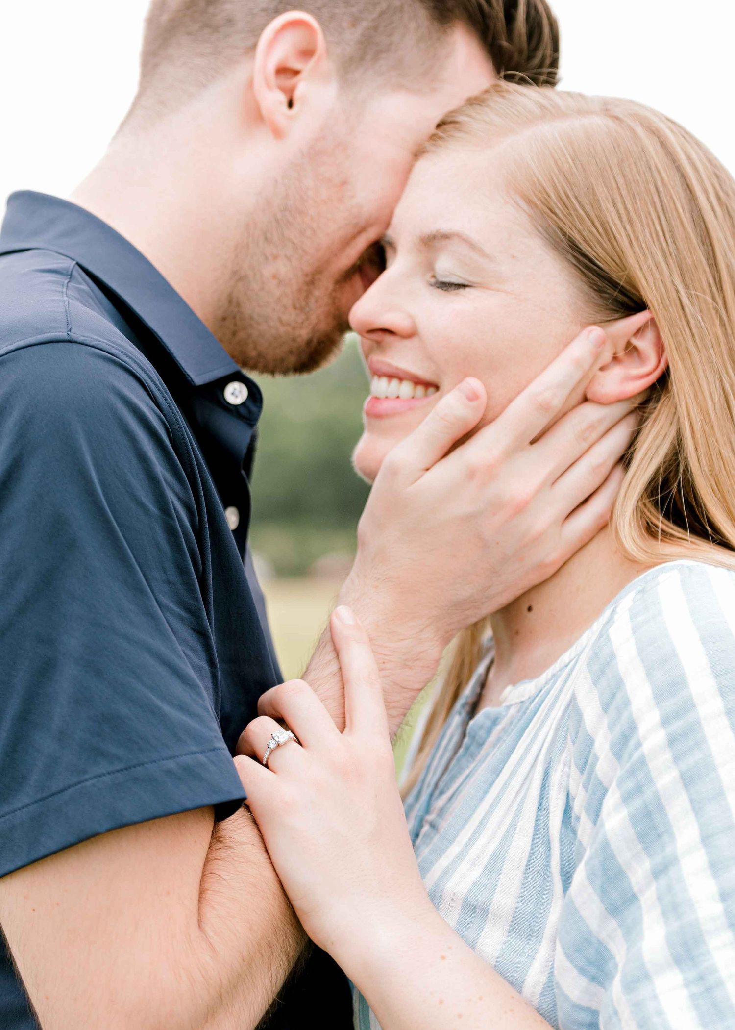 An intimate close-up portrait of a couple sharing a romantic moment together.