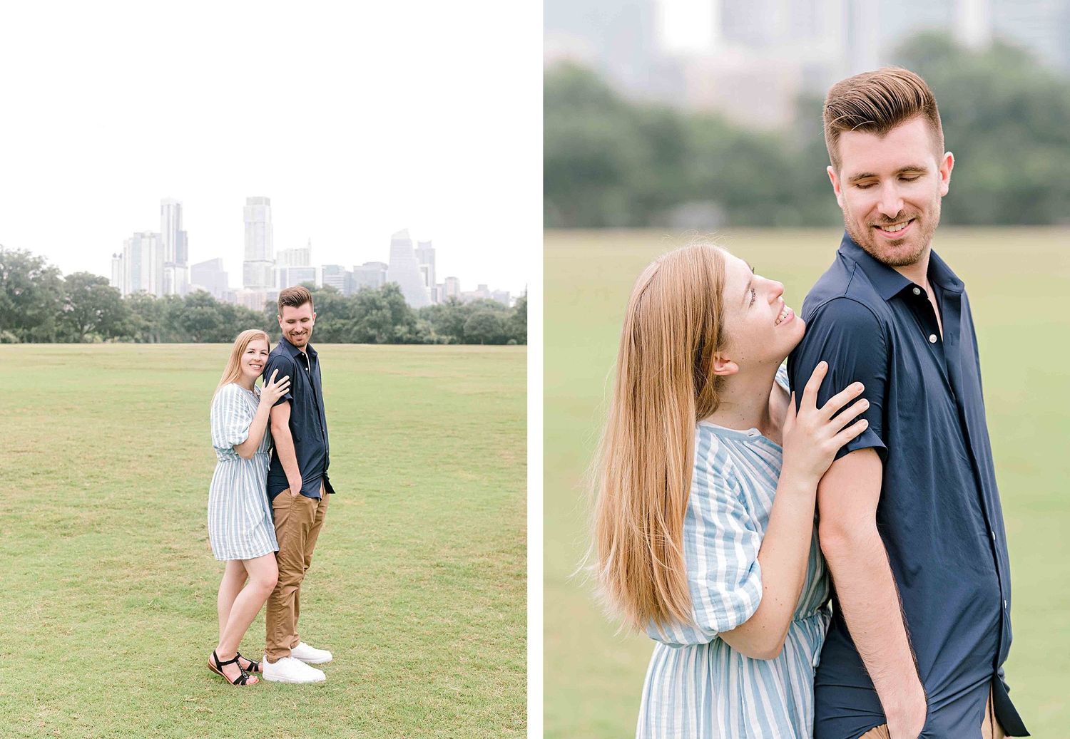 Sweet candid moments captured during an outdoor couple's photoshoot.