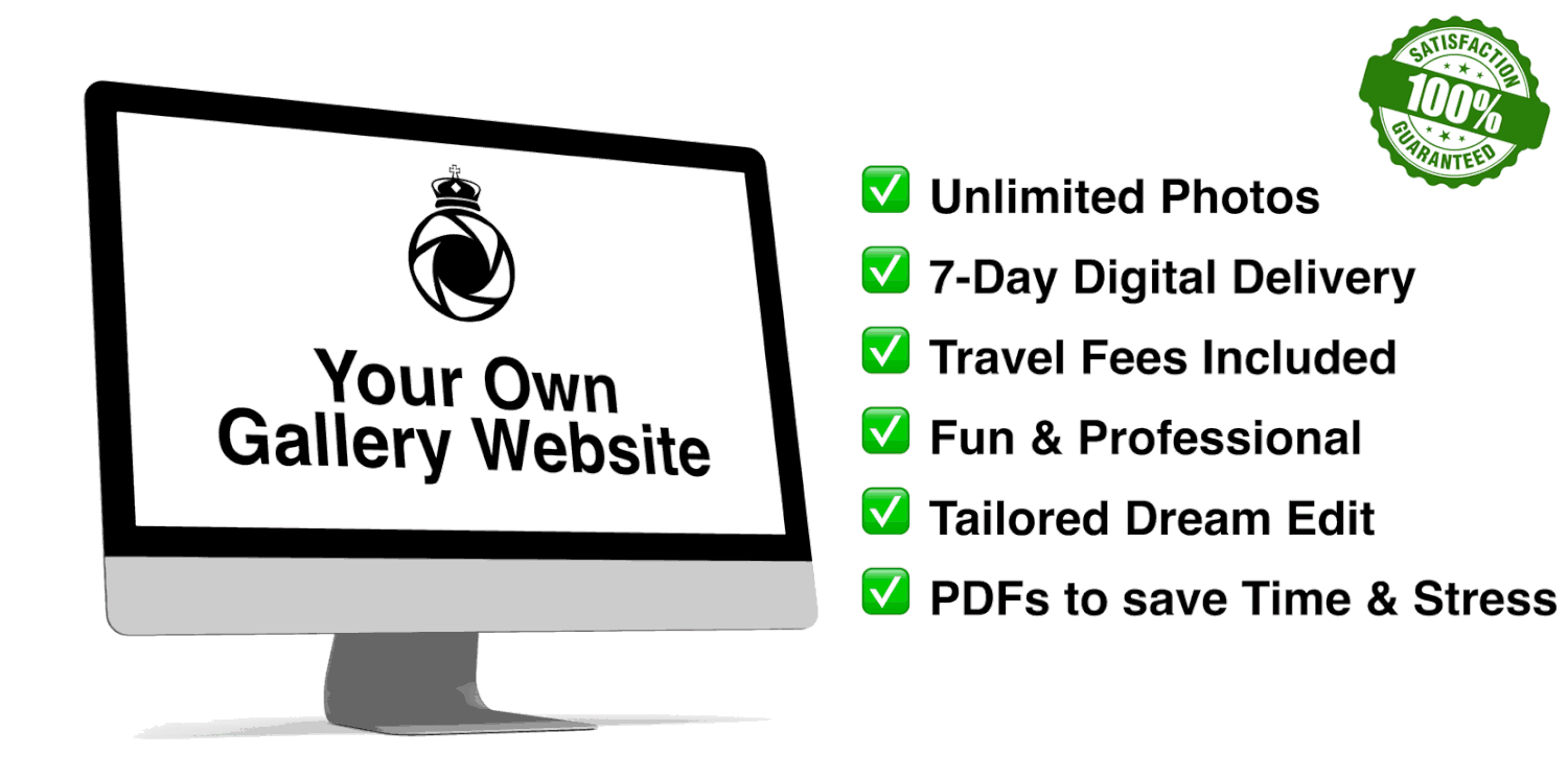 Computer monitor displaying website features and service benefits with checkmarks.