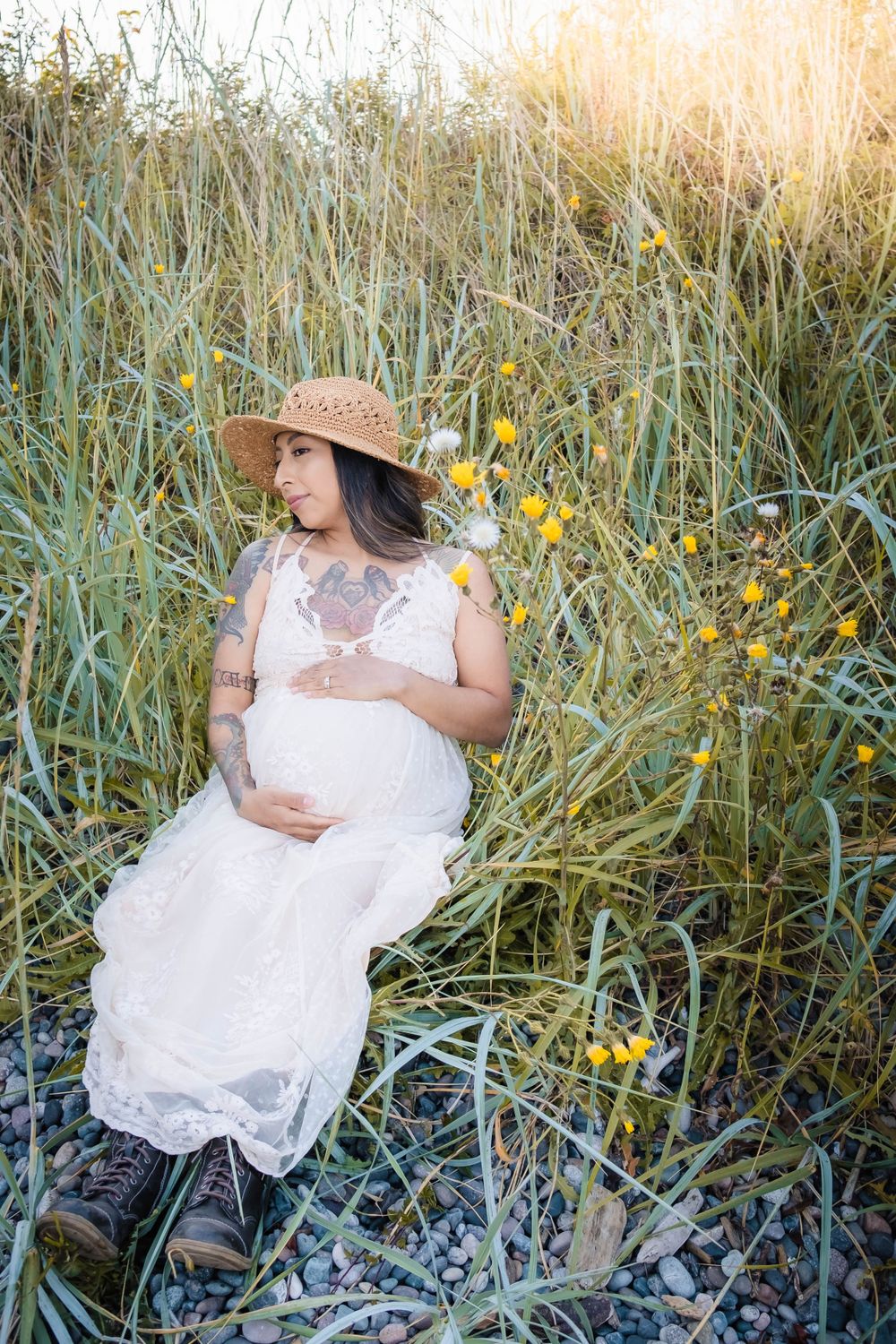 among the flowers maternity beach session at deception pass state park in Anacortes Washington state