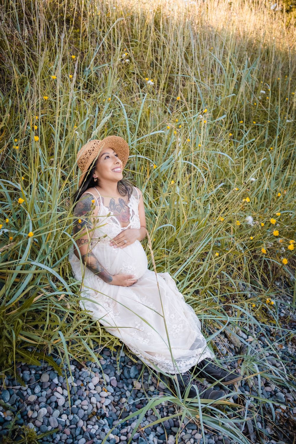 among the flowers maternity session at deception pass state park in Anacortes Washington state
