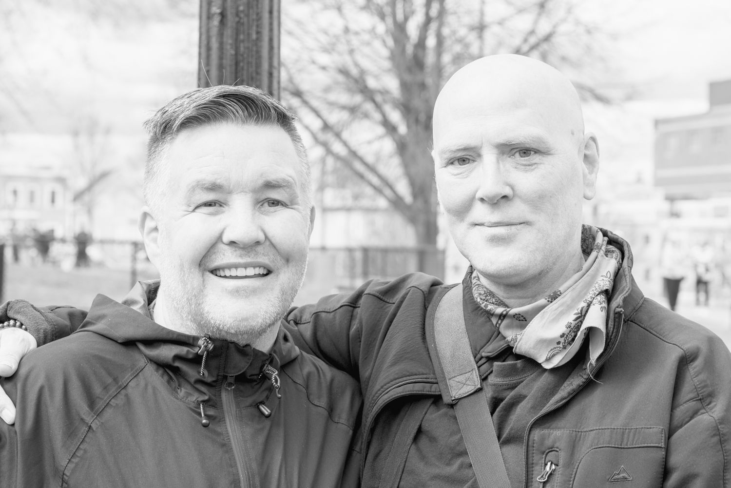 Dropkick Murphys Ken Casey with photographer Lita Xú Líng Kelley. M St Park. South Boston