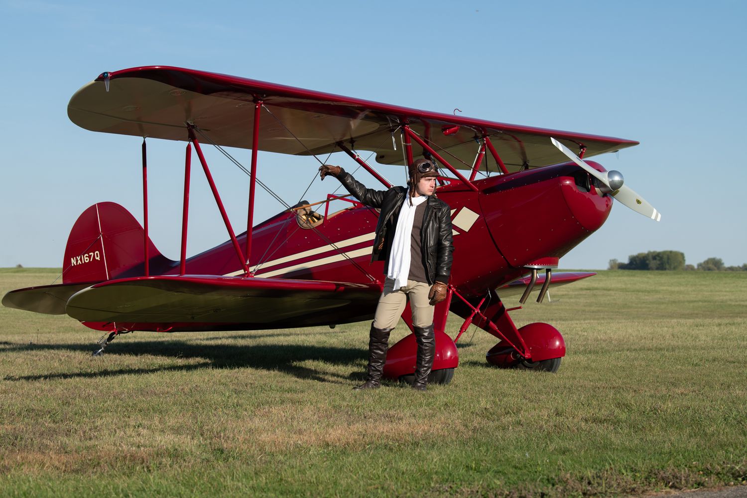 High School Senior Guy Poses with Airplane, the Hatz Classic