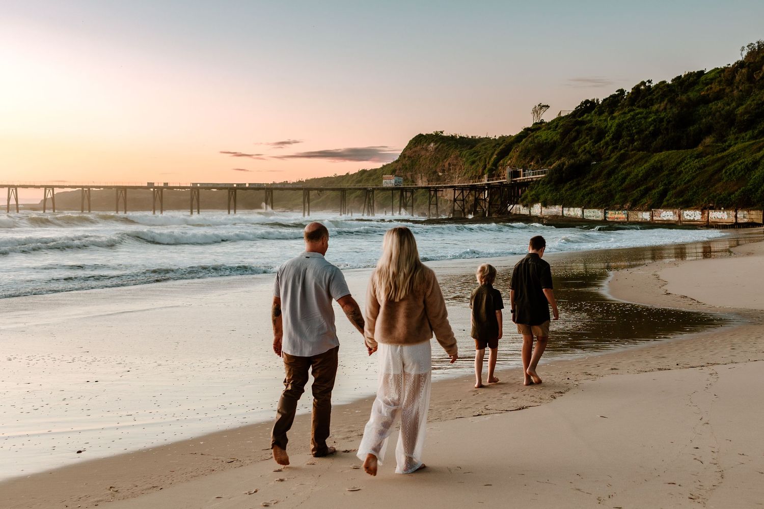 Family Photoshoot at Sunrise at Catherine Hill beach, Lake Macquarie, Newcastle, Hunter Valley, New South Wales