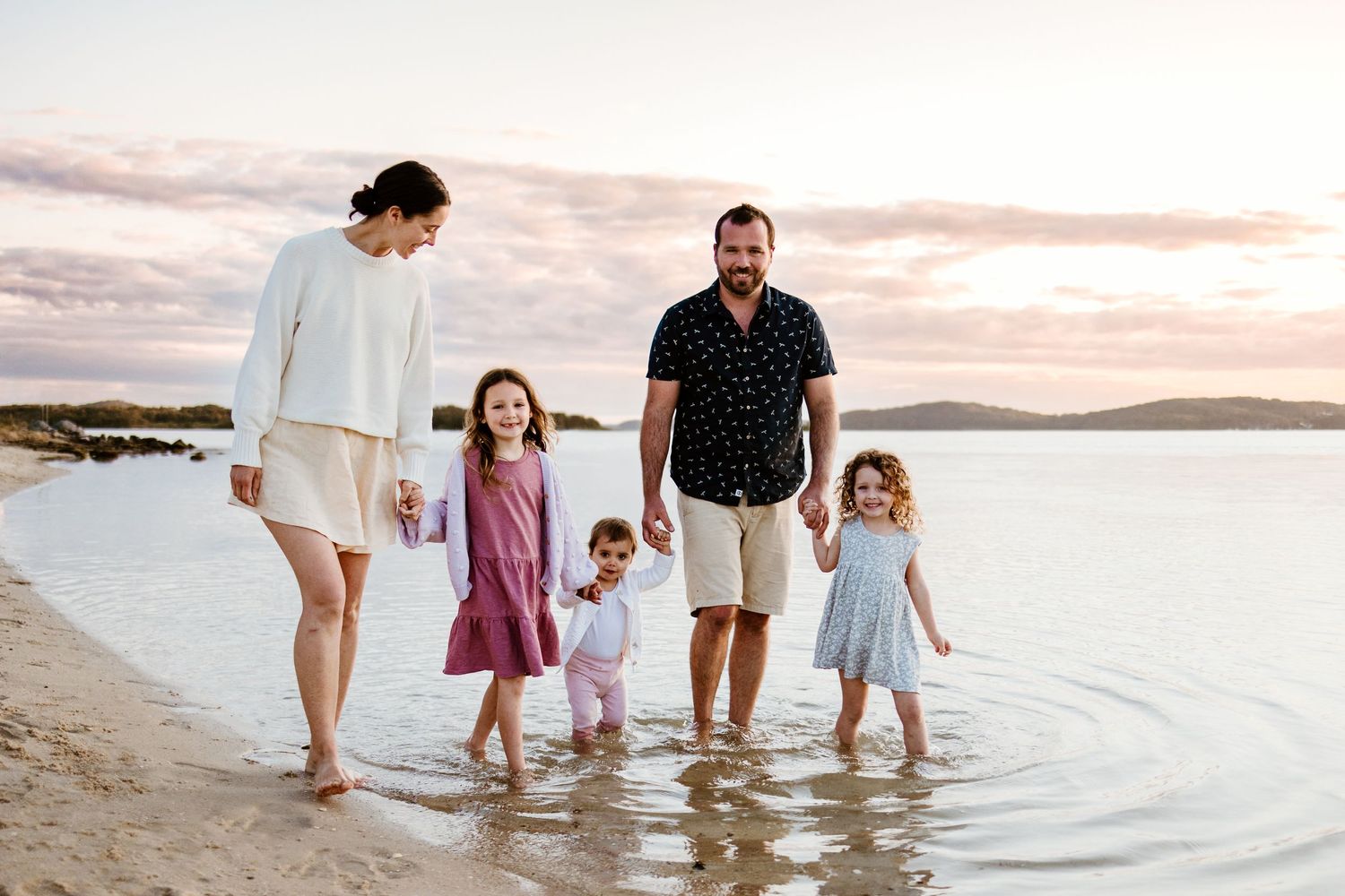 Family Photoshoot at Lake beach at Sunset, Lake Macquarie, Newcastle, Hunter Valley, New South Wales