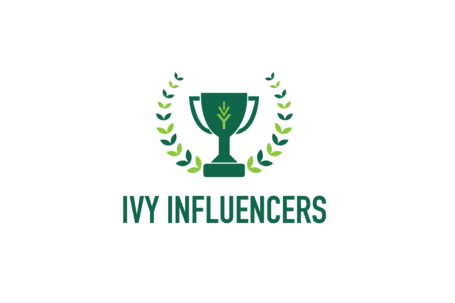 Ivy Influencers logo design featuring a green trophy icon with laurel wreath.