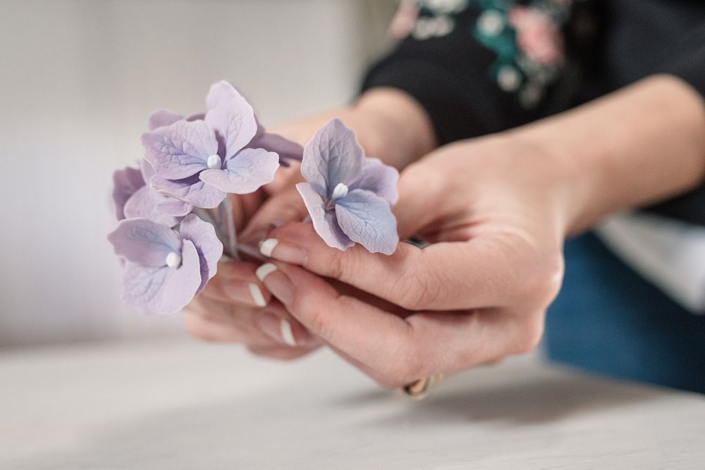 Brand Photographer in Hertfordshire Becky Harley Creative Close up of cake designer making sugar flowers