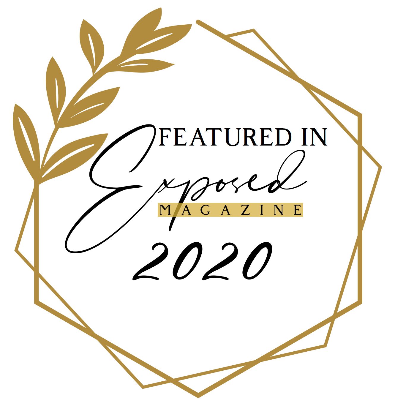 Gold geometric badge with laurel leaves reading Featured in Composed Magazine 2020.