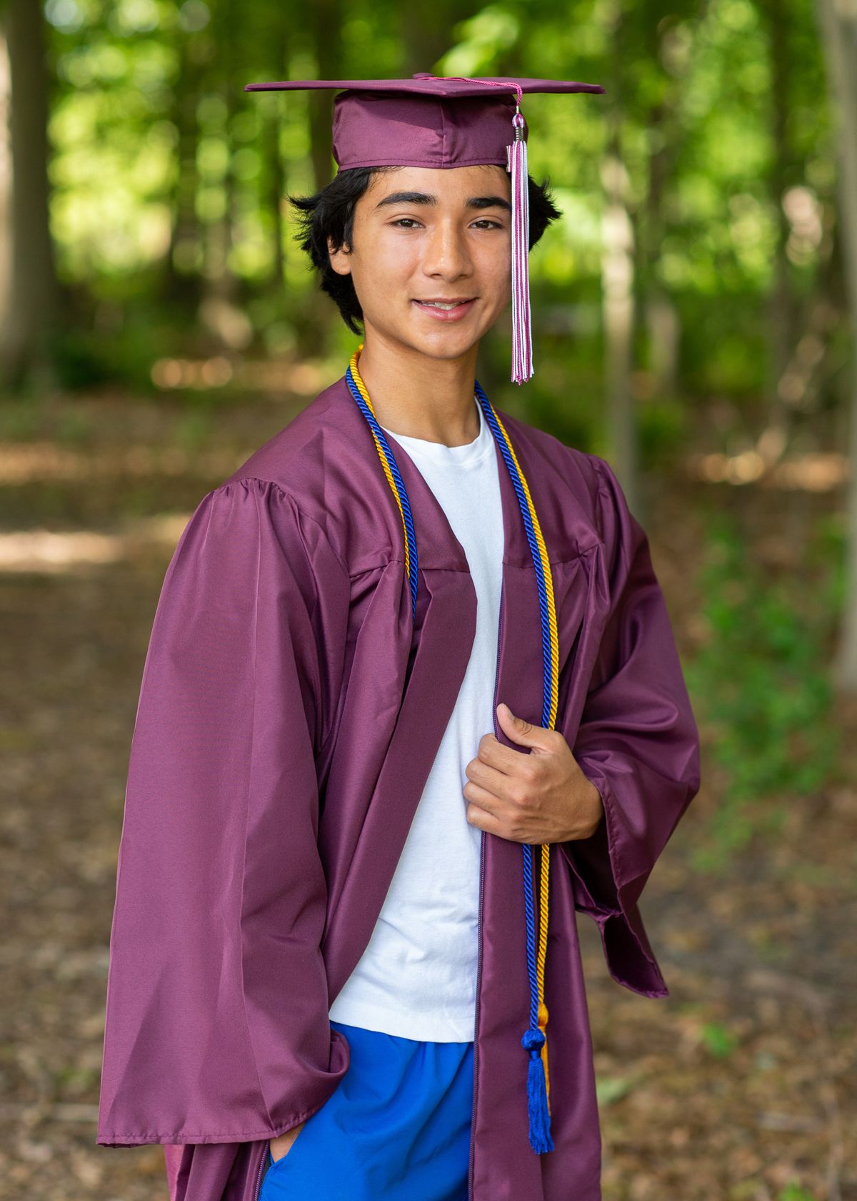 high school senior boy cap and gown portrait beverly hills, mi