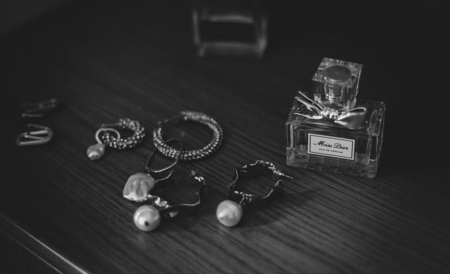 Non-Traditional Wedding Photography, bride details, perfume and earrings