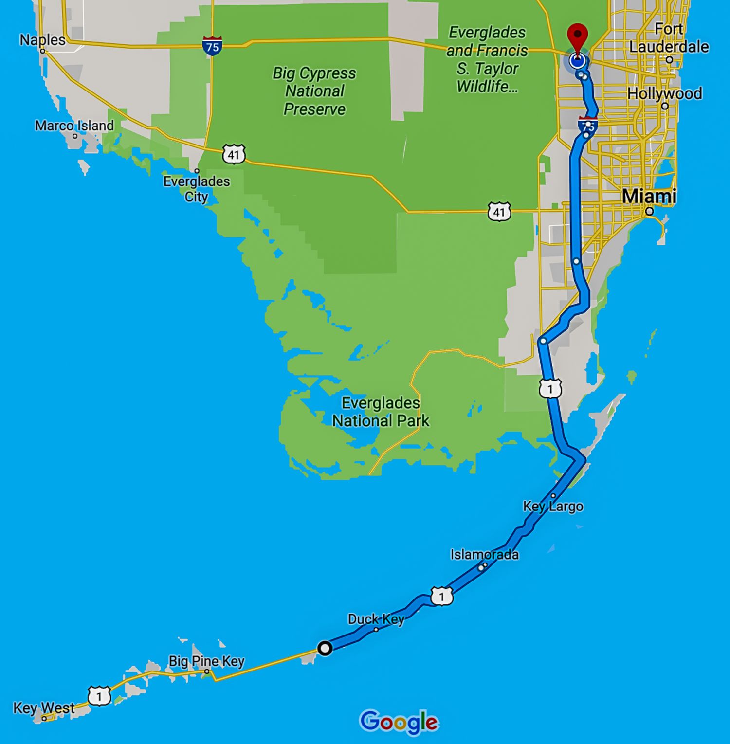 Key West, FL to Weston, FL