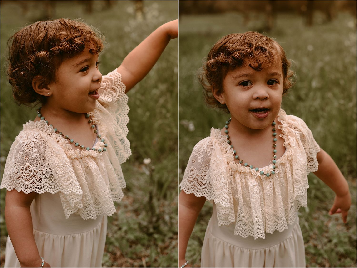 Candid expressions of joy captured in a vintage-inspired children's portrait session.