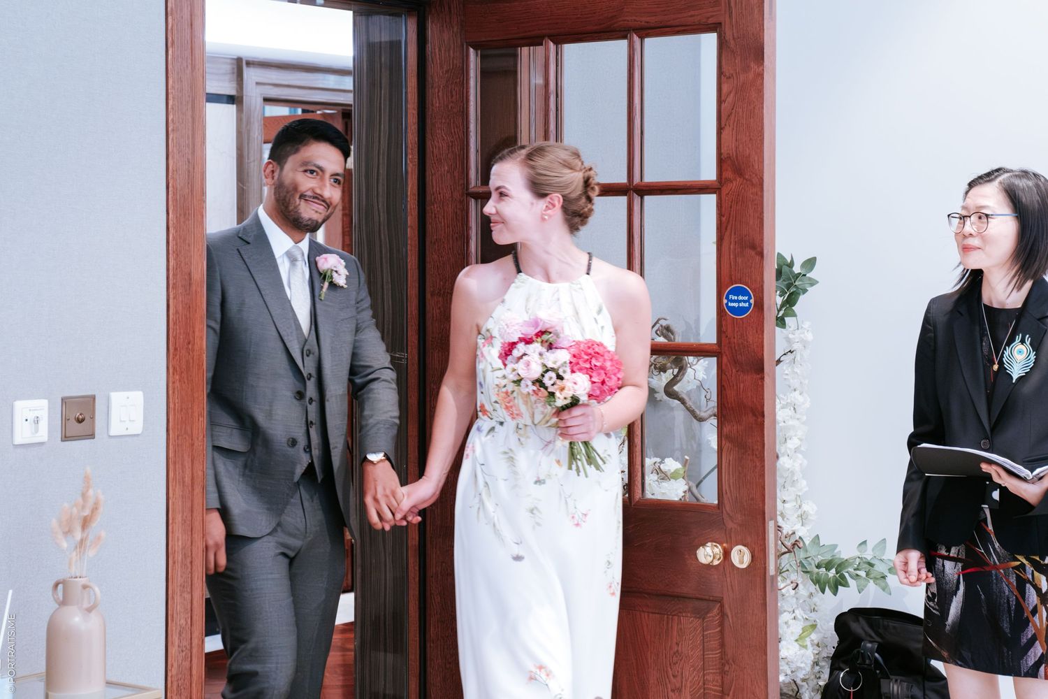Couple about the be married in the Primrose Room at Camden Town Hall