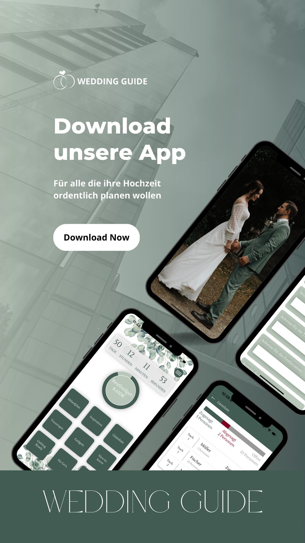 WeddingGuide-App auf mehreren Handys mit verschiedenen Anzeigedisplays Bad Saulgau Jovanna Burkard KWICKSHOT