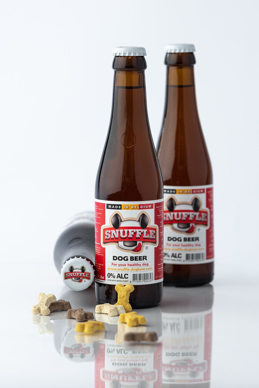 Snuffle hondenbier flesjes productfoto