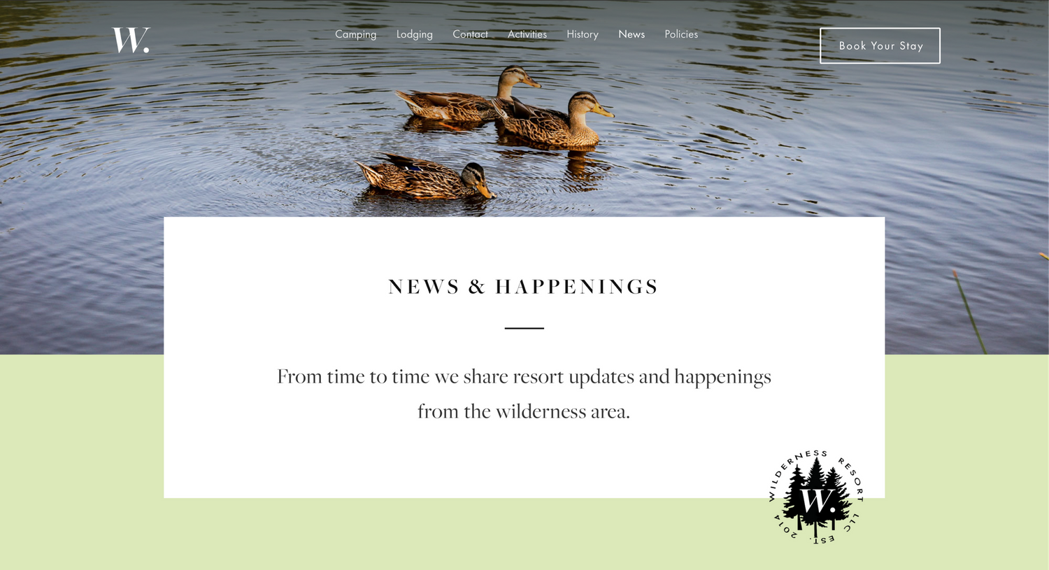 Wilderness Resort LLC Website News Landing Page