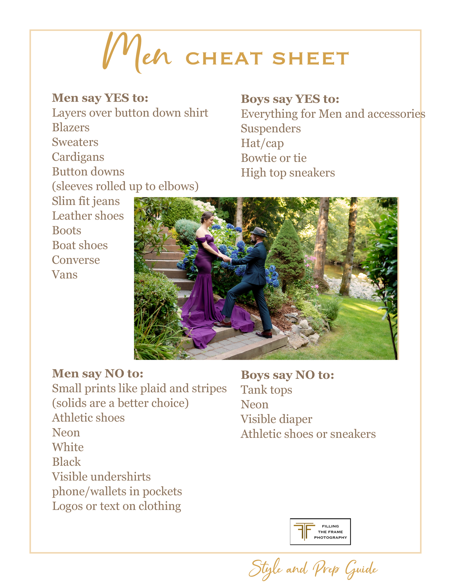 Men's and boys' wardrobe cheat sheet for portrait photography sessions.
