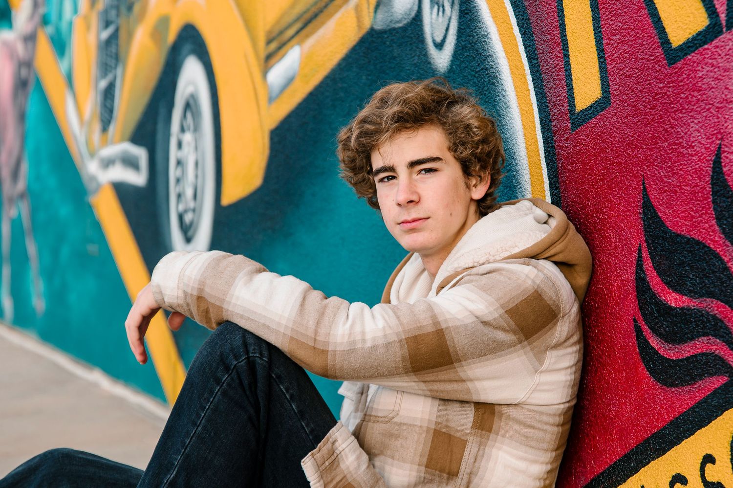 Senior photo session rose district broken arrow museum mural