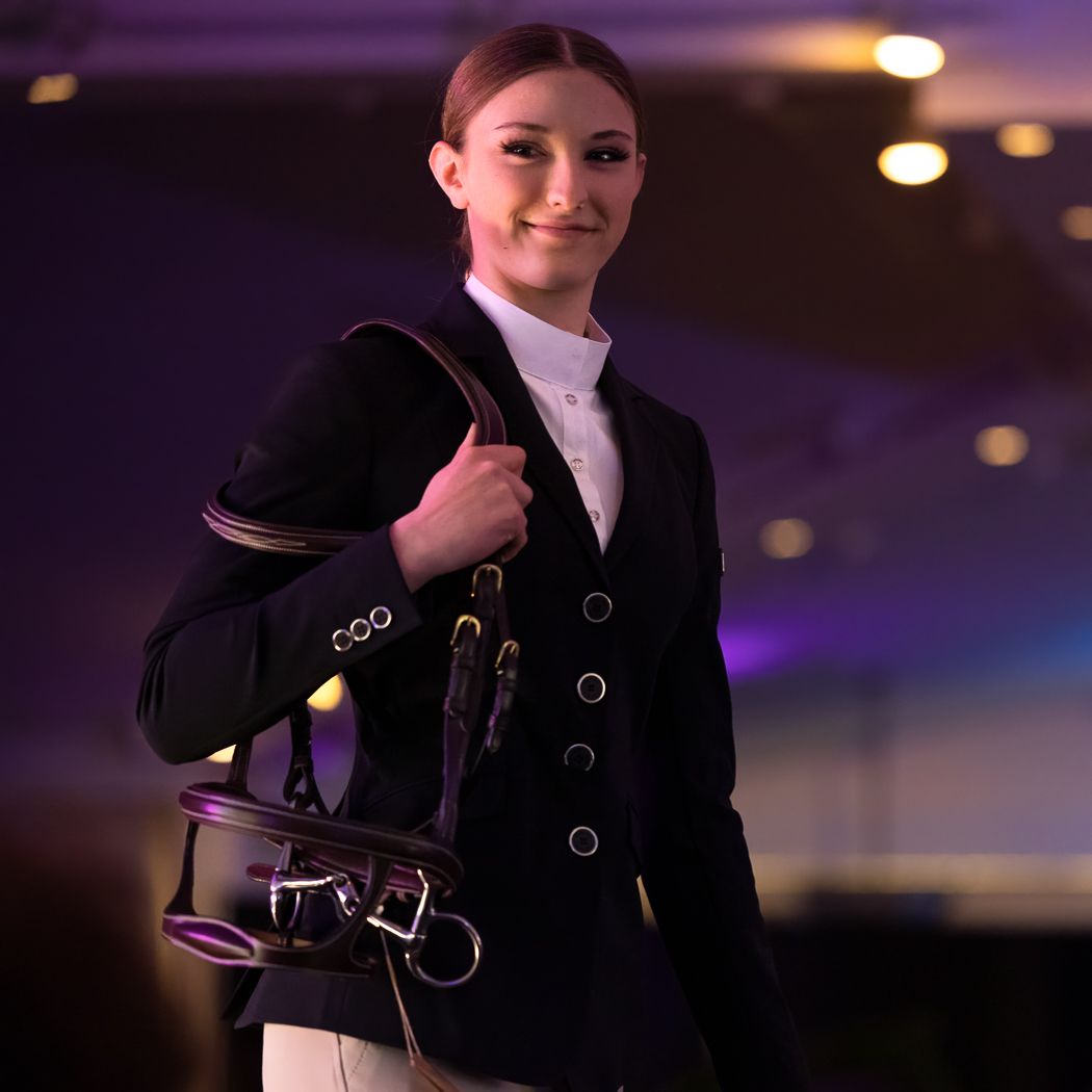 An equestrian jacket and horse halter