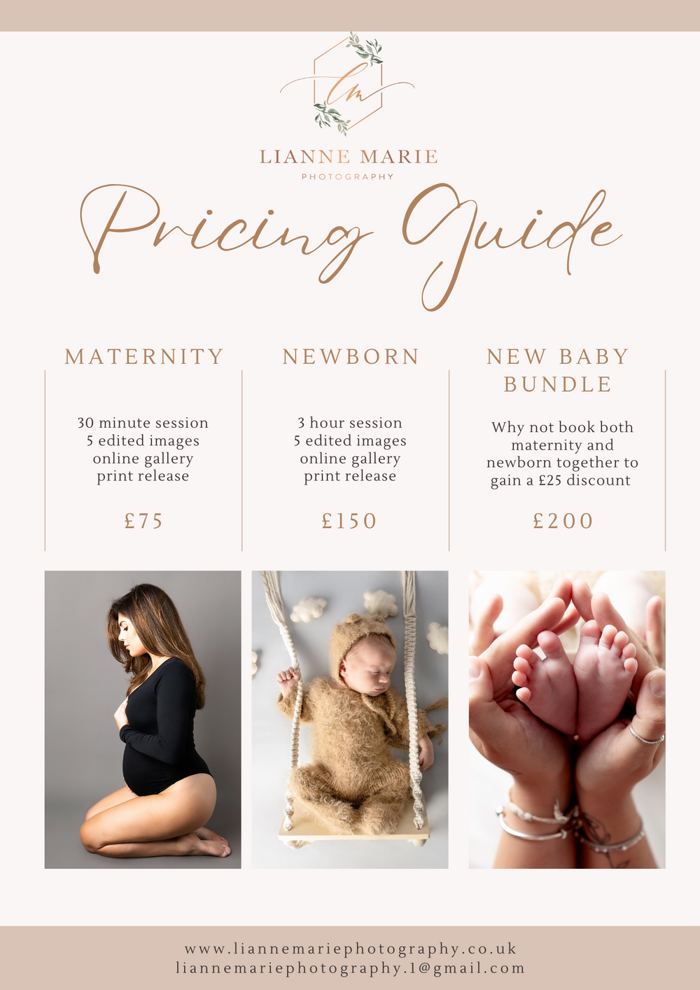 Lianne Marie Photography pricing guide