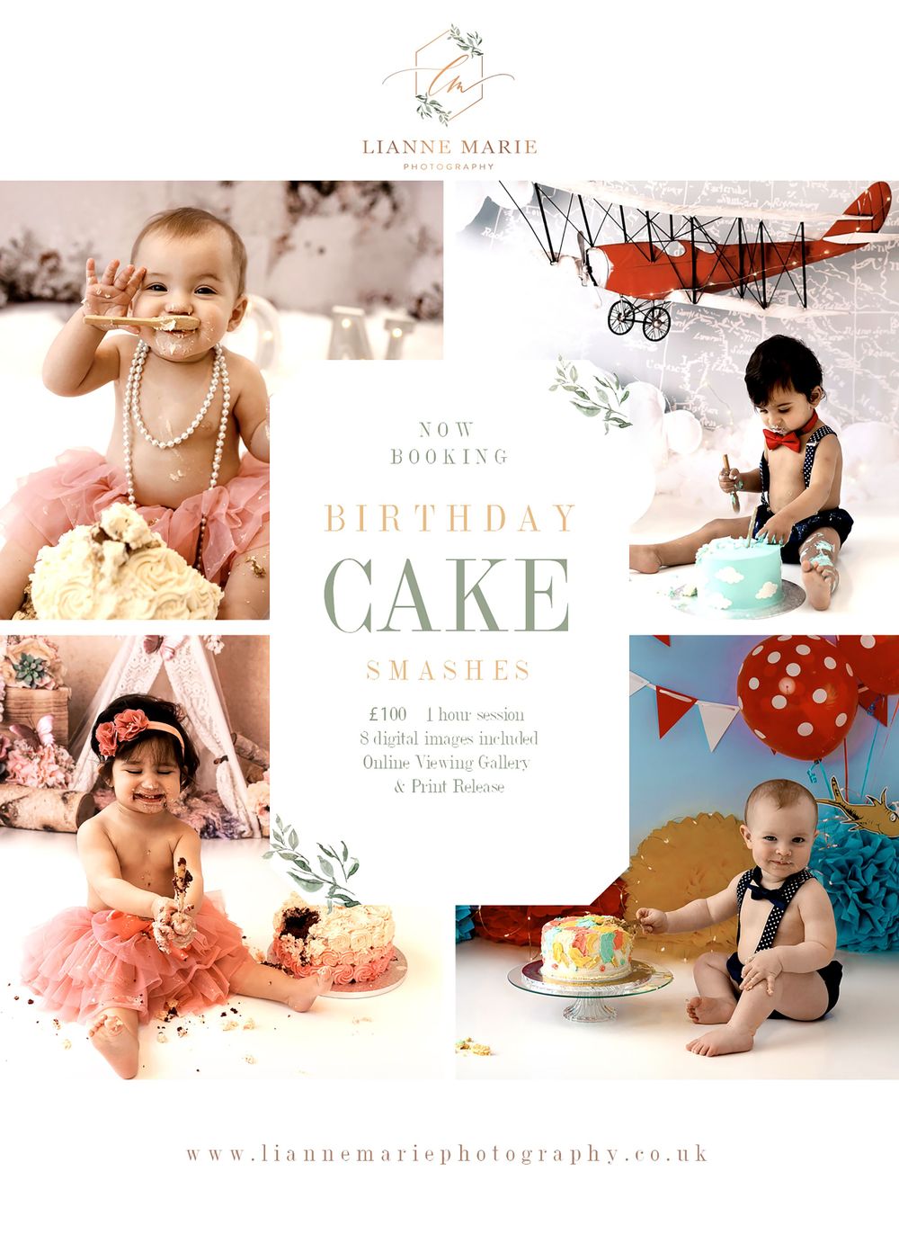 Lianne Marie Photography cake smash flyer