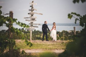 esküvő, menyasszony, vőlegény, szabadban