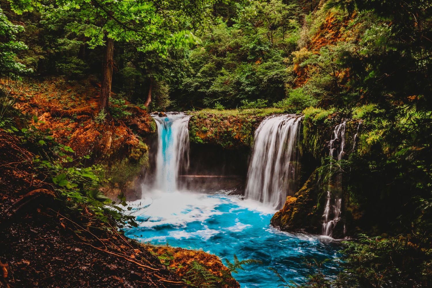 Spirit Falls flowing water from the mountains to the Columbia River Gorge near Underwood, Washington