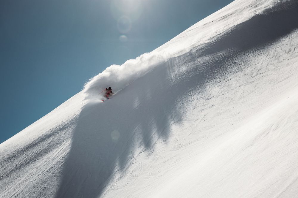 K2 Skis athlete Greg Hope slashing some pow in the Telluride backcountry