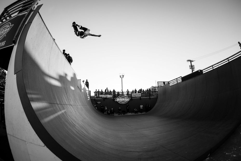 Unknown skater chucking a McTwist at the 4DWN vert ramp in Dallas