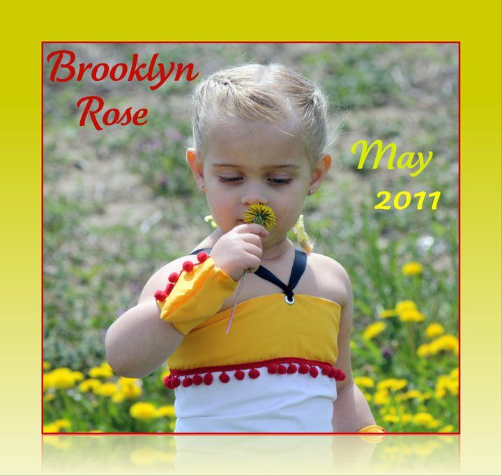 Yellow-bordered photo series showing playful poses in a spring garden setting.