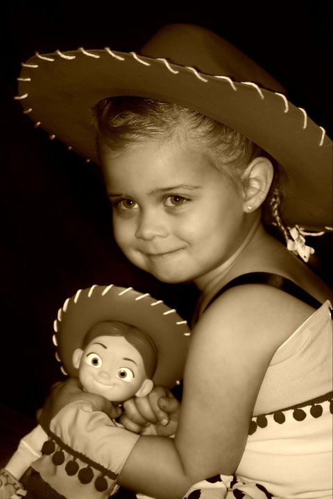 Sepia-toned portrait series with cowboy hat and Toy Story plush.
