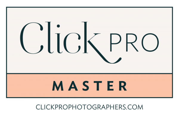 ClickPro Master photographer badge logo from ClickProPhotographers.com on cream and peach background.