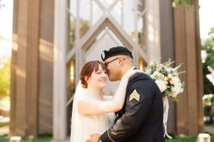 Wedding ceremony photos in an elegant church setting with beautiful natural lighting.
