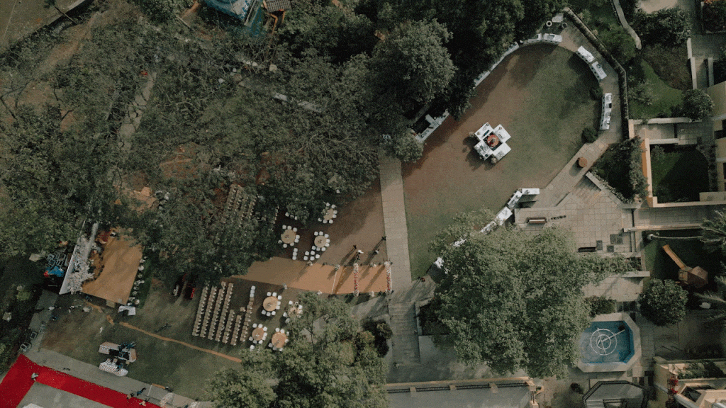wedding photographer in Udaipur capturing top view of wedding venue