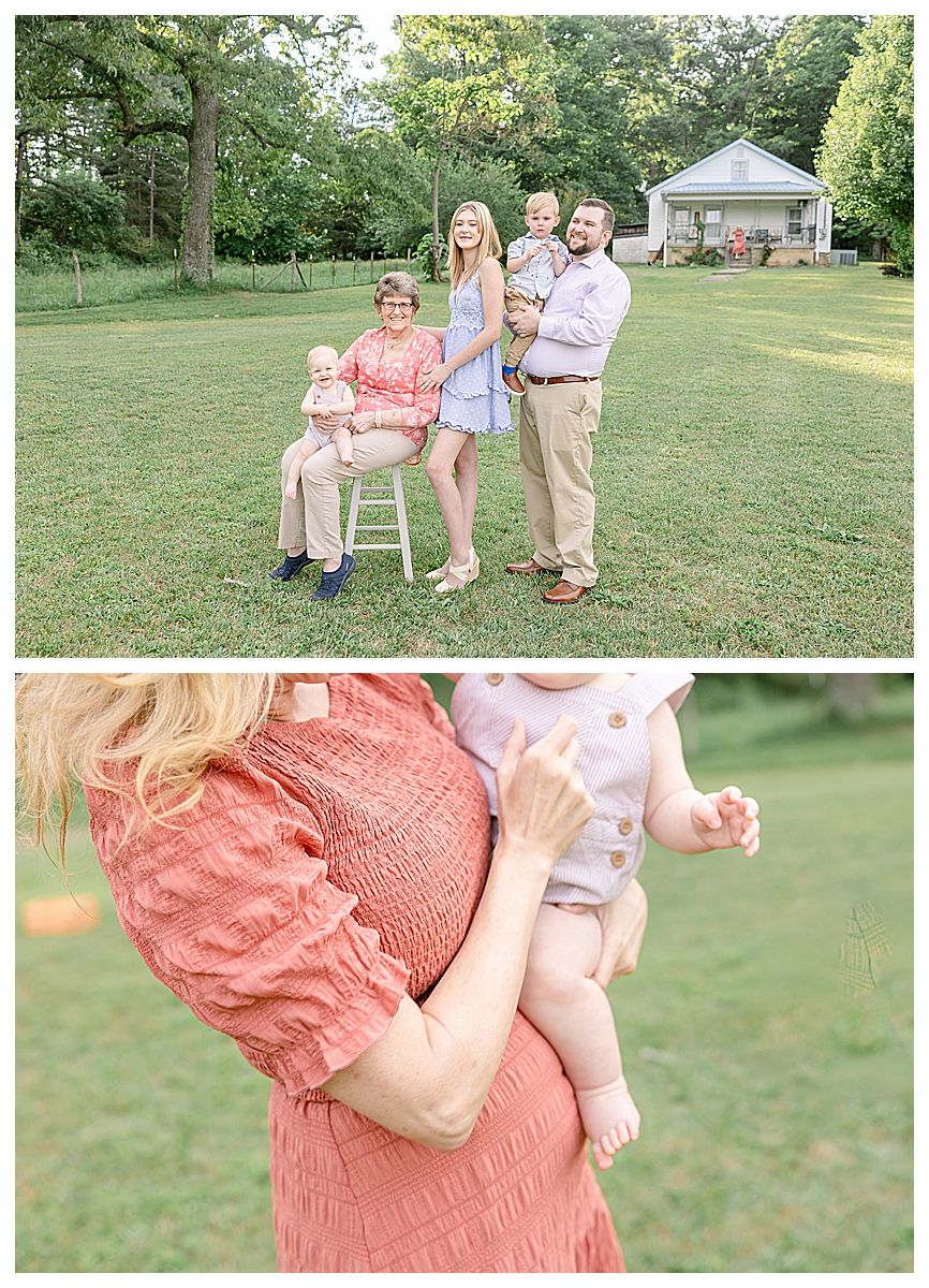 baby photographer chattanooga, children posed with grandmother on grassy lawn, newborn photos near me, natural posing