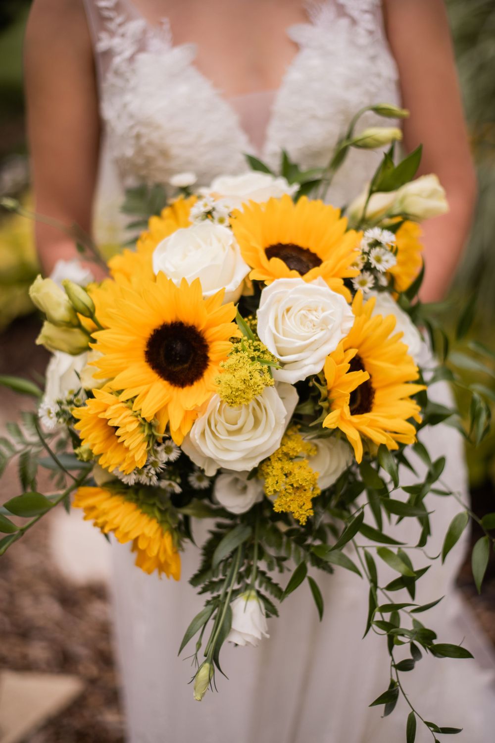 Bridal flower bouquet close up outdoors at Stratford Country Club wedding
