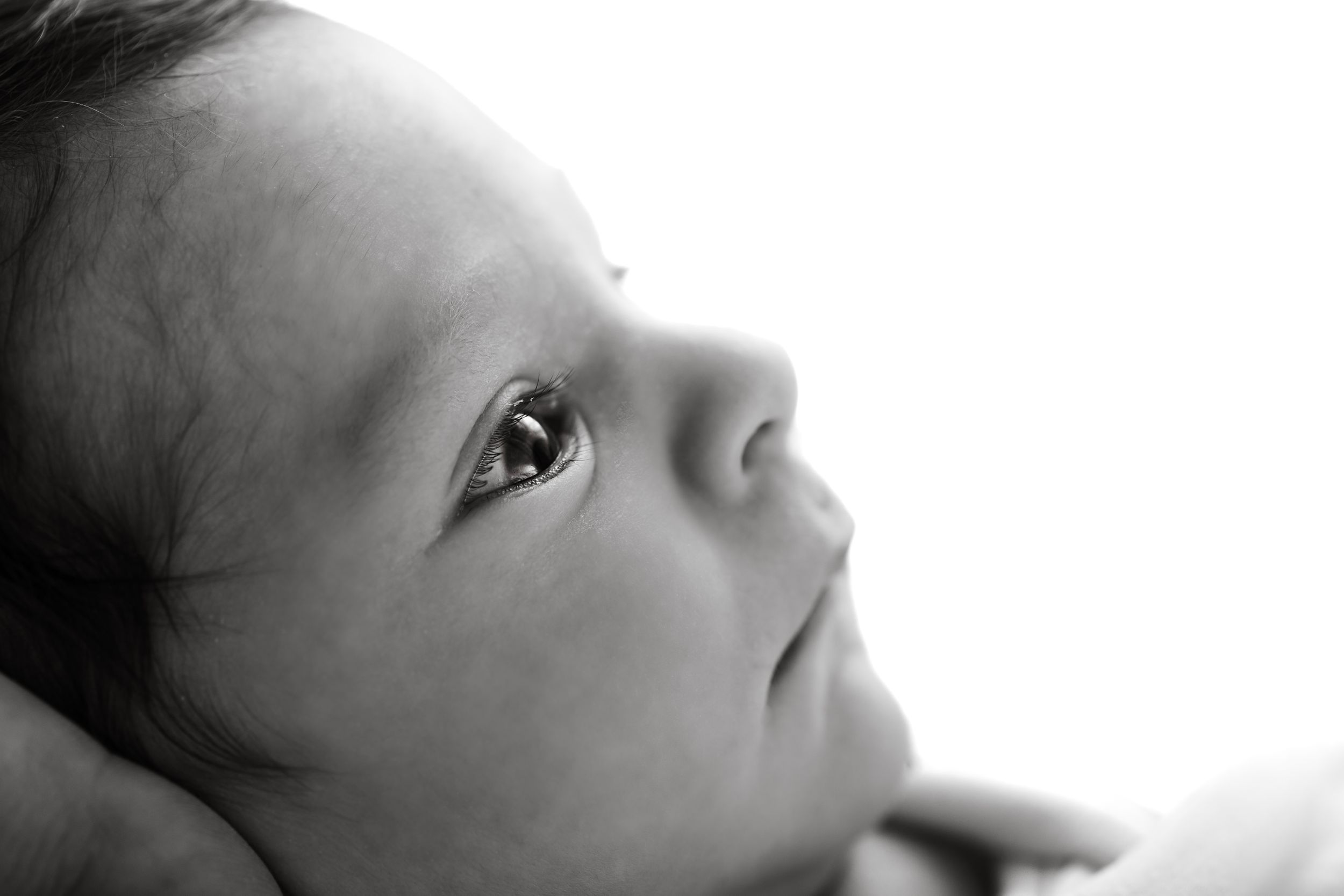 Black and white close-up series showing delicate newborn features.