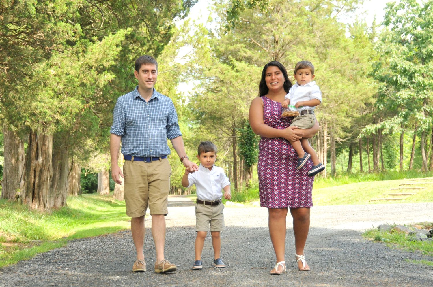 family photo walking along path Claude Moore Park