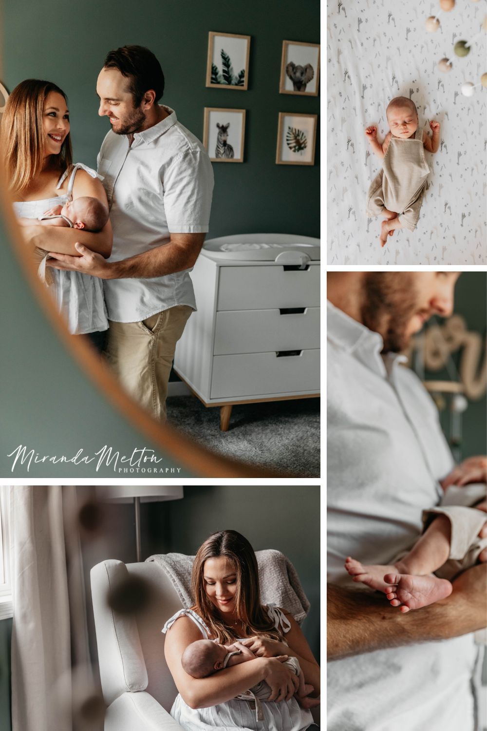 Collage of four images from an in-home lifestyle newborn photography session in Minnesota